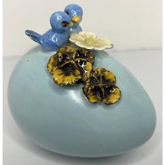 Vintage Unique Ceramic Blue Egg with 3D Flower Applique & Birds SKU PB188-3 - Picture 2 of 5